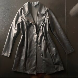 ❌ SOLD Women's Black Faux Leather Button-Front Blazer Coat